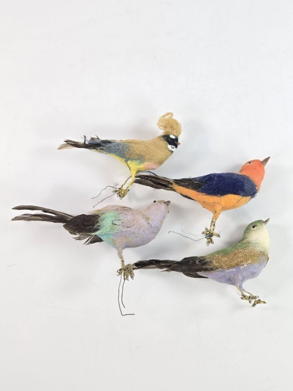 Vintage Handmade Bird Christmas Tree Ornaments Folk Art Rustic Woodland Decor